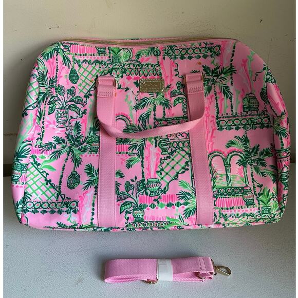 Lilly Pulitzer Duffel bag Mandevilla Baby Always Worth It new pink blue 18”READ - Picture 1 of 9